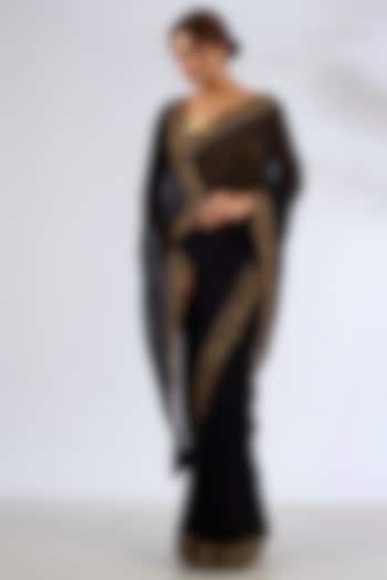 Black Georgette Embroidered Wedding Saree by Torani at Pernia's Pop Up Shop