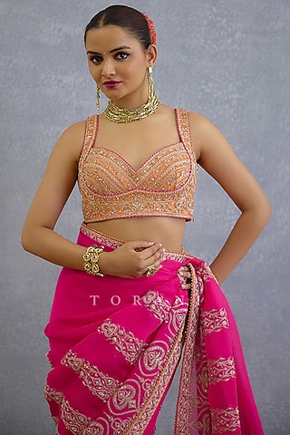 Orange Jeni Silk Cutdana Embroidered Blouse by TORANI