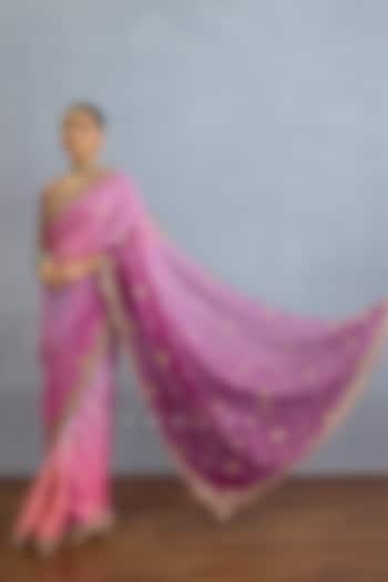 Purple Ombre Organza Cutdana & Pearl Embroidered Reception Saree Set by TORANI at Pernia's Pop Up Shop