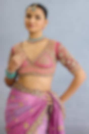 Pink Butterfly Net Dabka Embroidered Blouse by TORANI at Pernia's Pop Up Shop