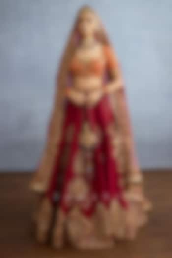 Red Jeni Silk Dabka & Zardosi Embroidered Bridal Lehenga Set by TORANI at Pernia's Pop Up Shop