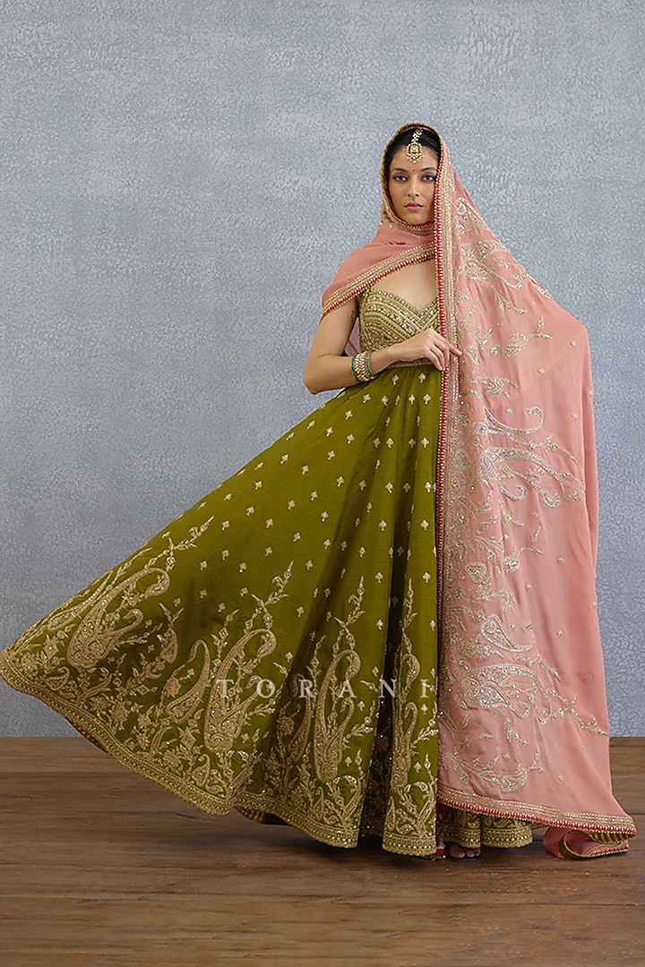 Green Organza Embroidered Bridal Anarkali Set by TORANI at Pernia's Pop Up Shop