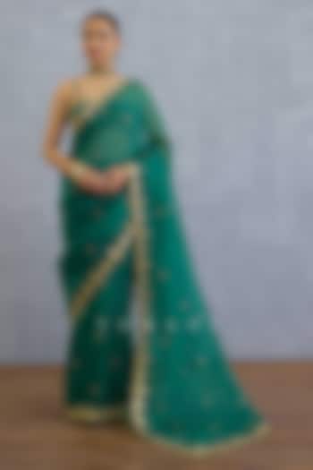 Green Organza Embroidered Wedding Saree by TORANI at Pernia's Pop Up Shop