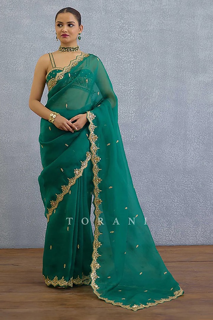 Green Organza Embroidered Wedding Saree by TORANI at Pernia's Pop Up Shop