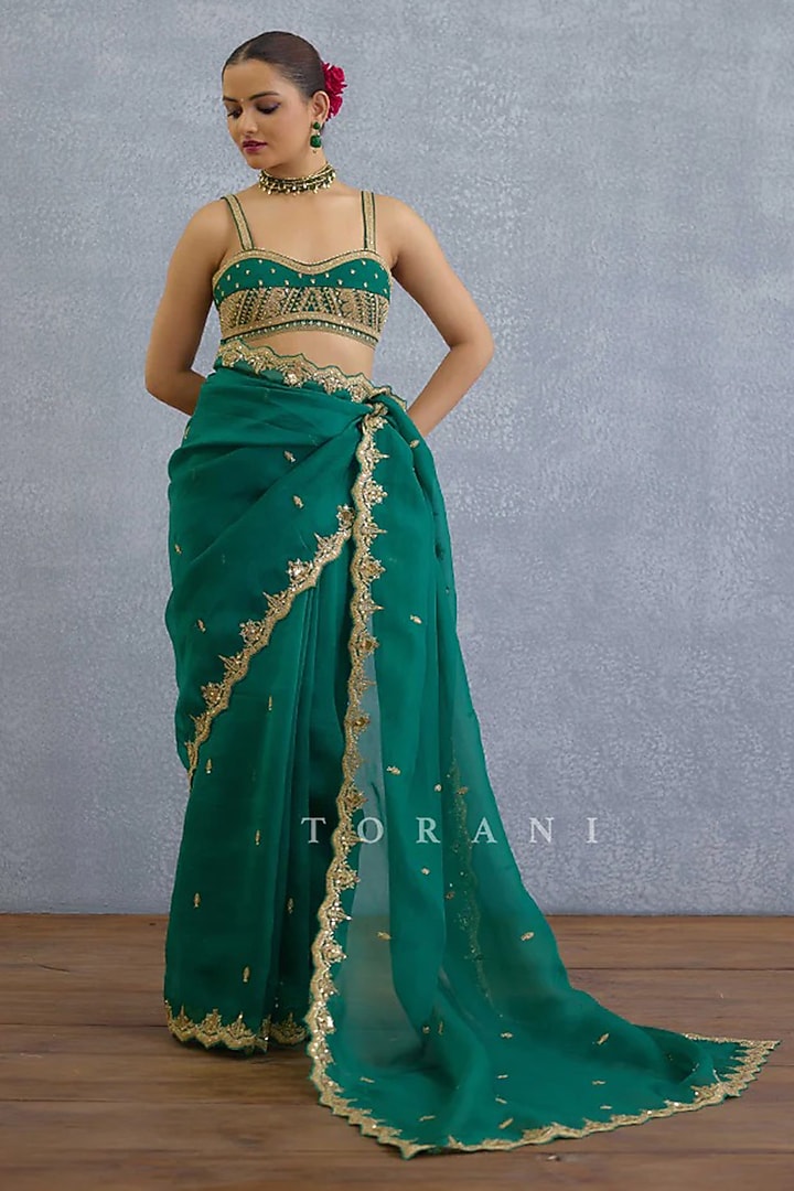 Green Jeni Silk Embroidered Blouse by TORANI at Pernia's Pop Up Shop