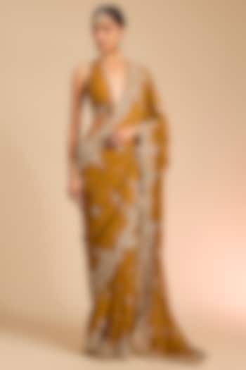 Ochre Georgette Reception Saree by Torani at Pernia's Pop Up Shop