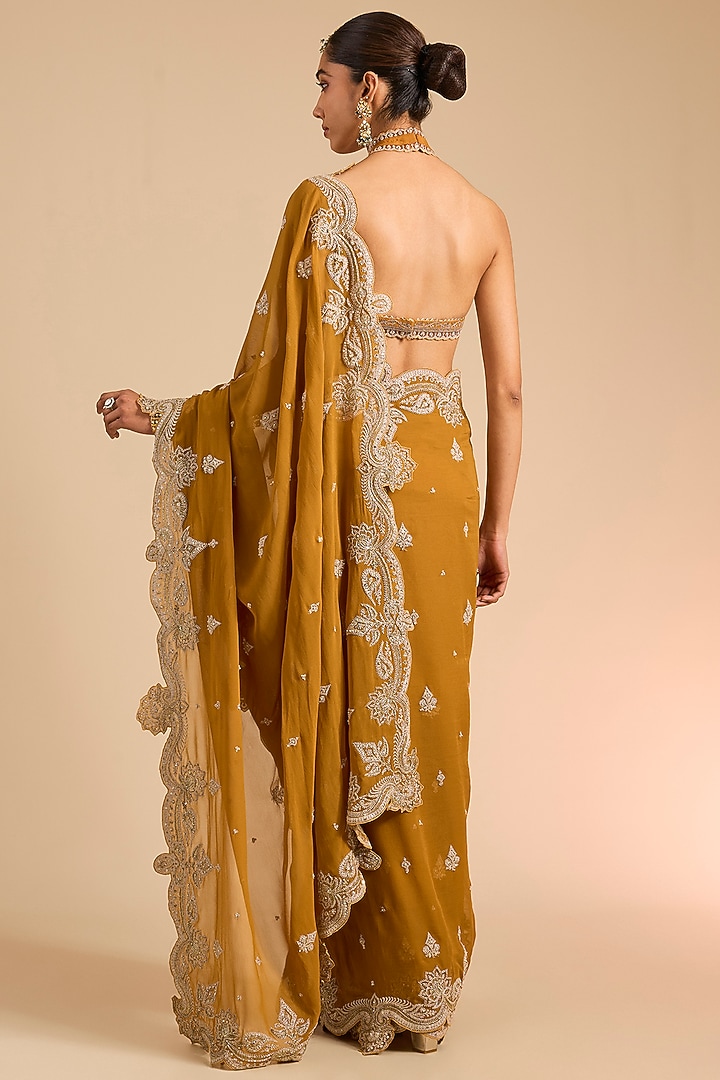 Ochre Georgette Reception Saree by Torani at Pernia's Pop Up Shop