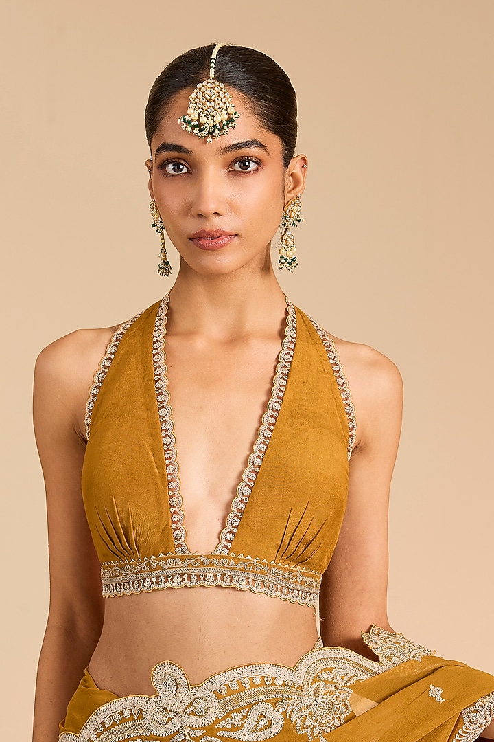 Ochre Georgette Reception Saree by Torani at Pernia's Pop Up Shop