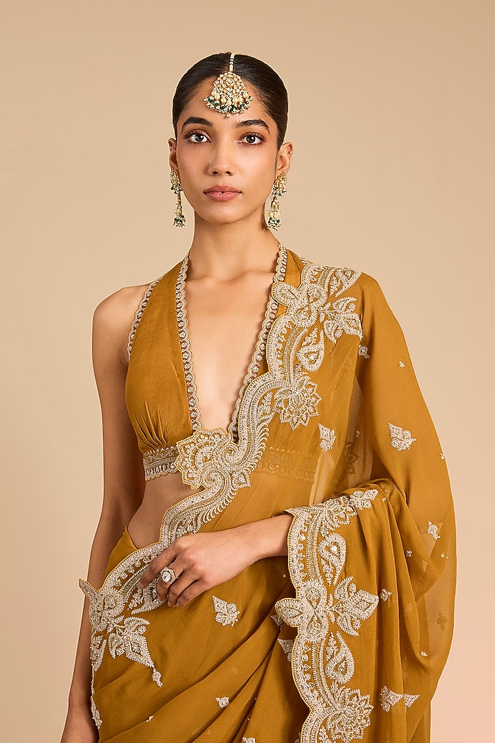 Ochre Georgette Reception Saree by Torani at Pernia's Pop Up Shop