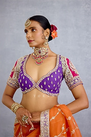 Purple Jeni Silk Embroidered Blouse by TORANI