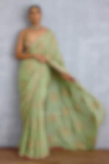 Pistachio Green Georgette Jaal Embroidered Wedding Saree by TORANI at Pernia's Pop Up Shop