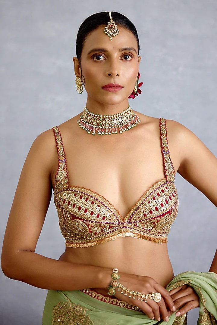 Red Jeni Silk Embroidered Blouse by TORANI at Pernia's Pop Up Shop