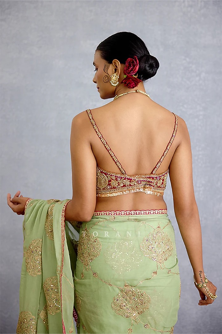 Red Jeni Silk Embroidered Blouse by TORANI at Pernia's Pop Up Shop