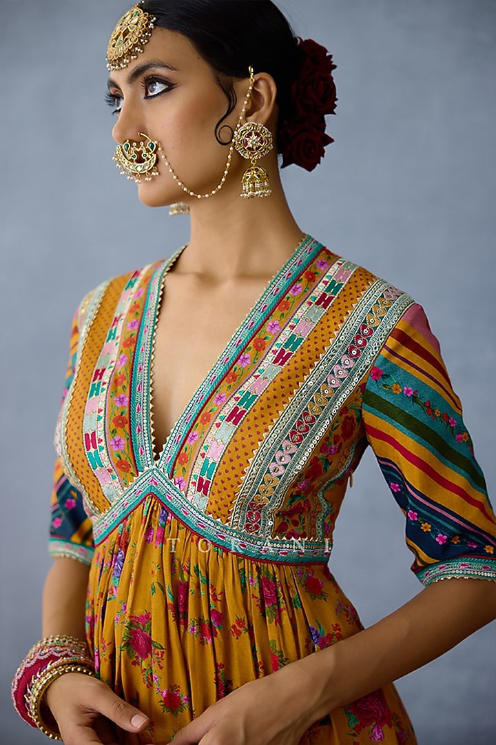 Yellow Slub Silk Digital Printed Bridal Sharara Set by TORANI at Pernia's Pop Up Shop