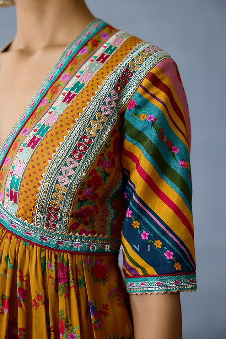 Yellow Slub Silk Digital Printed Bridal Sharara Set by TORANI at Pernia's Pop Up Shop