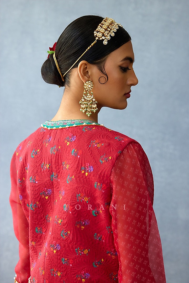 Red Muslin Silk Digital Printed Wedding Sharara Set by TORANI at Pernia's Pop Up Shop