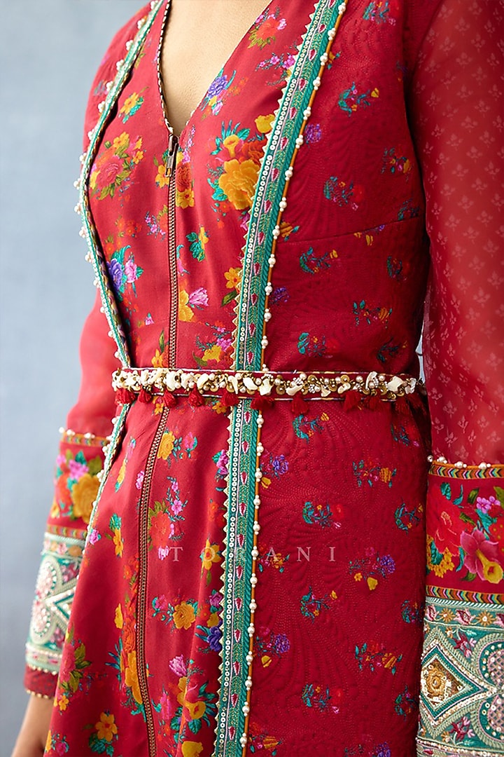 Red Muslin Silk Digital Printed Wedding Sharara Set by TORANI at Pernia's Pop Up Shop