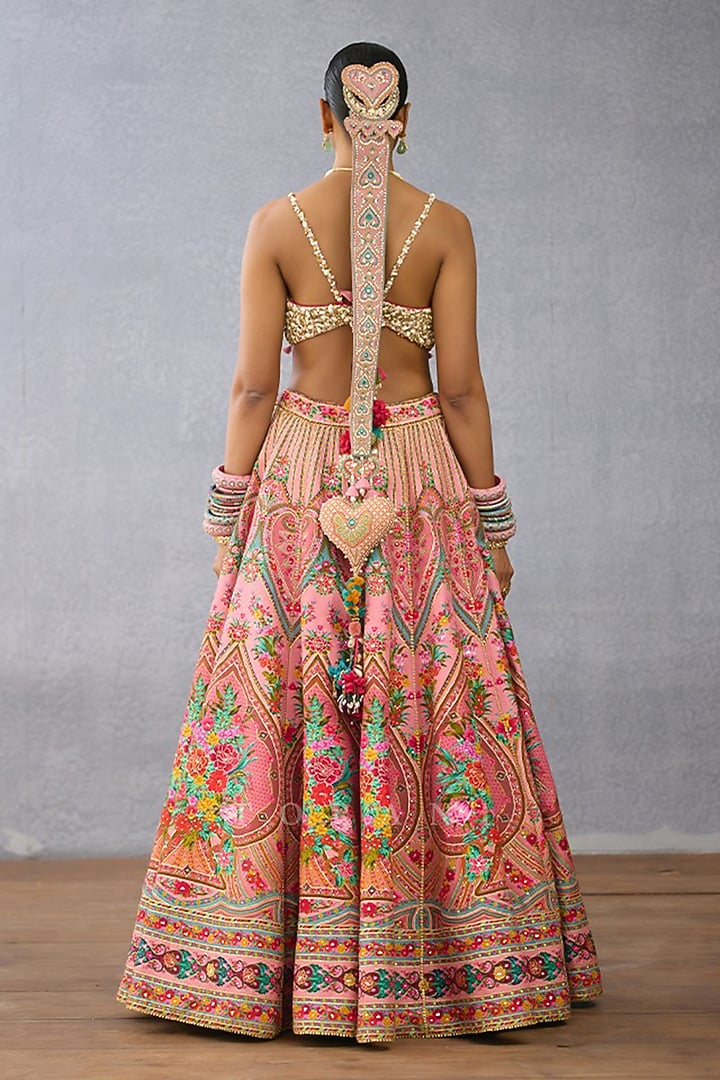 Pink Slub Silk Printed & Embroidered Bridal Bridal Lehenga Set by TORANI at Pernia's Pop Up Shop