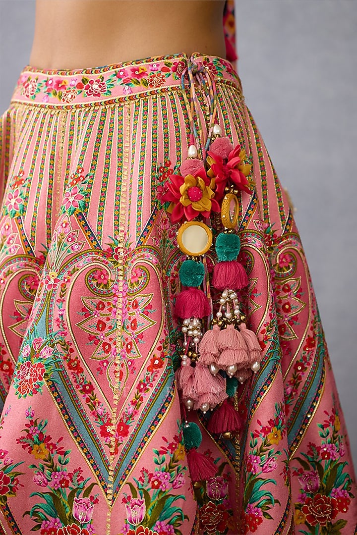 Pink Slub Silk Printed & Embroidered Bridal Bridal Lehenga Set by TORANI at Pernia's Pop Up Shop