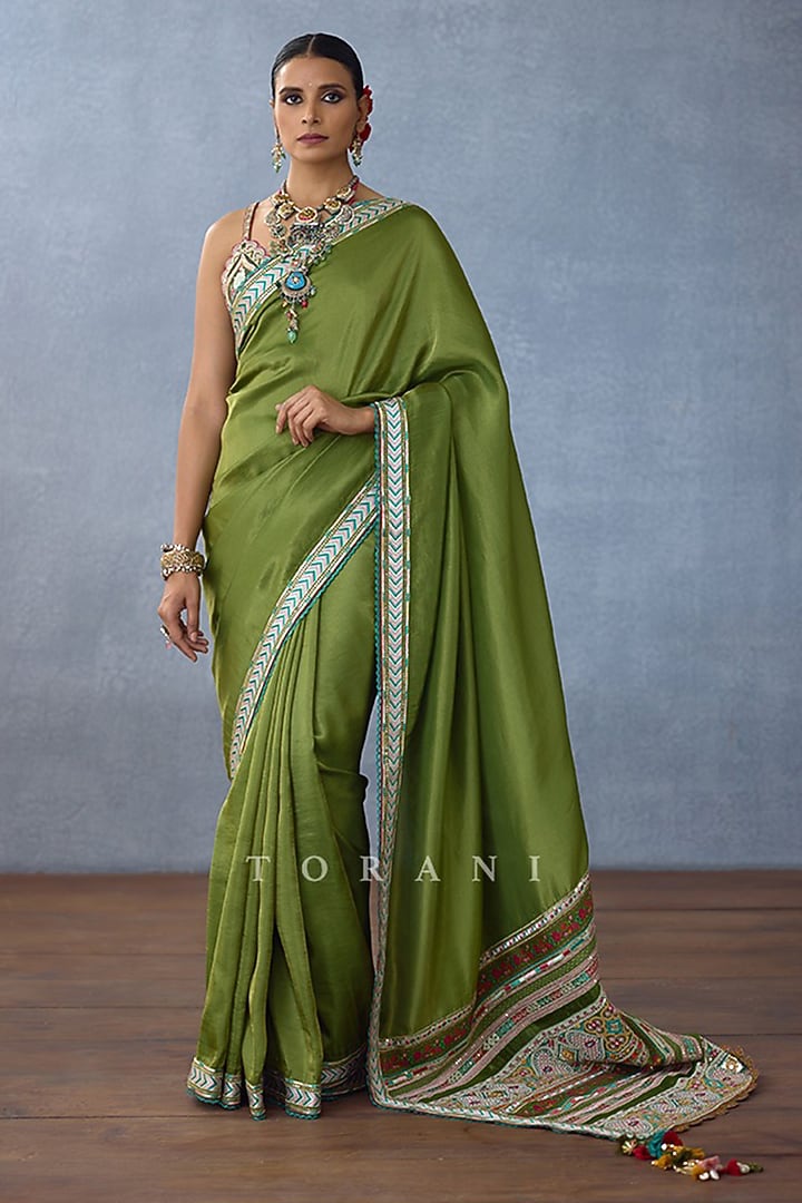 Green Tissue Embroidered Wedding Saree by TORANI at Pernia's Pop Up Shop