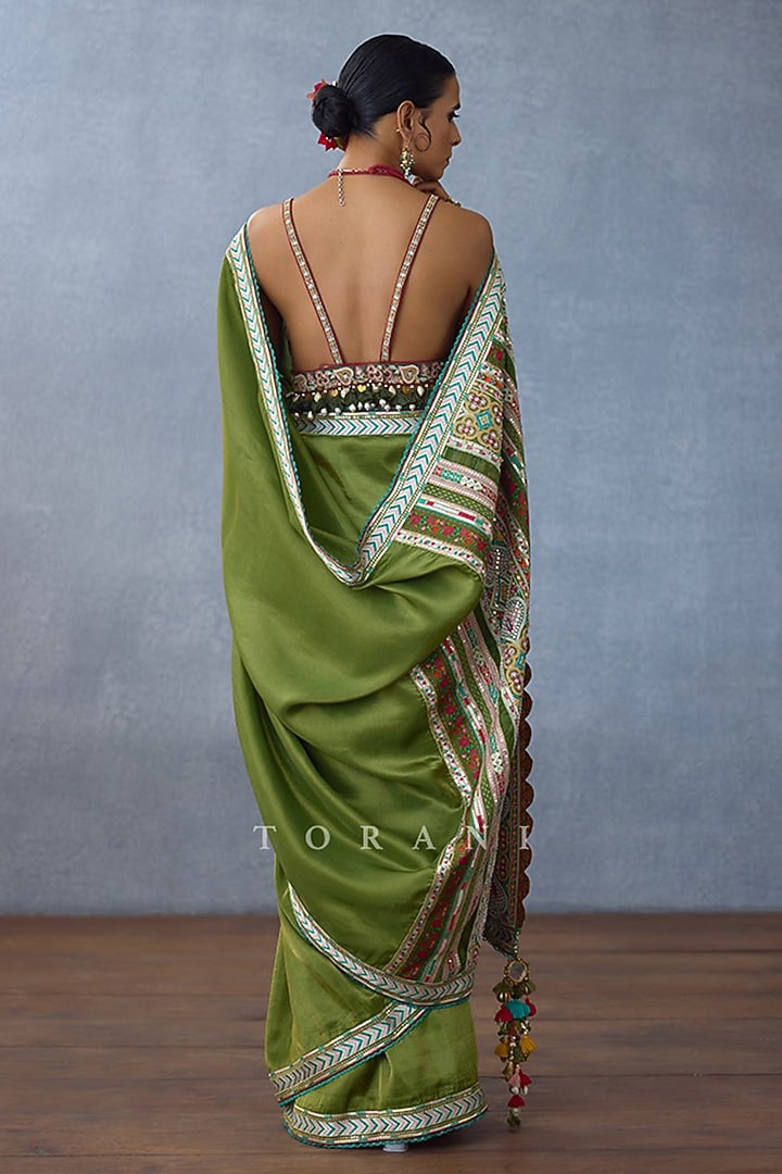 Green Tissue Embroidered Wedding Saree by TORANI at Pernia's Pop Up Shop