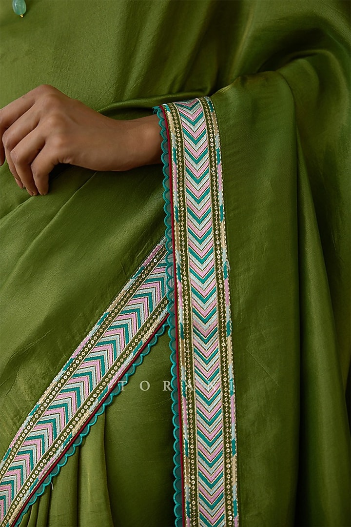 Green Tissue Embroidered Wedding Saree by TORANI at Pernia's Pop Up Shop