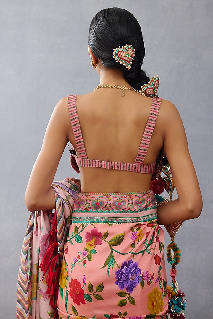 Pink South Slub Silk Digital Printed Bralette by TORANI at Pernia's Pop Up Shop