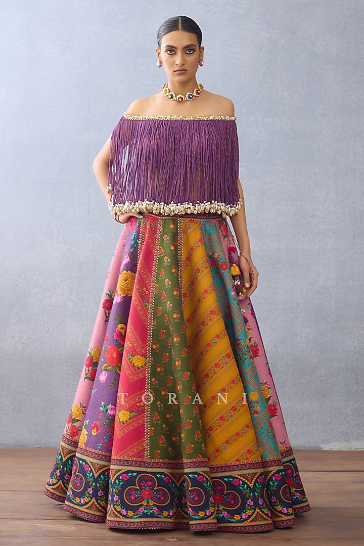 Purple Jeni Silk Floral Printed Bridal Bridal Lehenga Set by TORANI at Pernia's Pop Up Shop