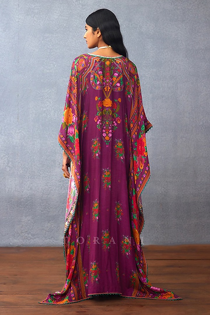 Purple Handwoven Chanderi Digital Printed Kaftan by TORANI at Pernia's Pop Up Shop