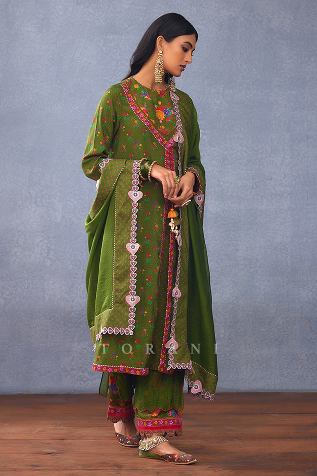 TORANI Green Handwoven Chanderi Digital Printed & Embroidered Kurta Set