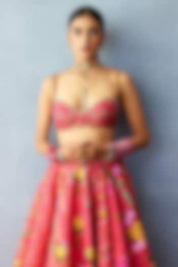Blush Pink Jeni Silk Printed & Embroidered Bralette by TORANI at Pernia's Pop Up Shop