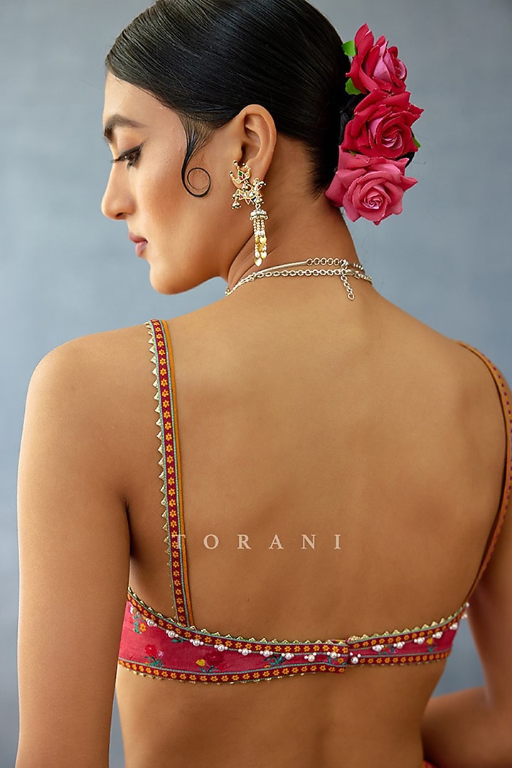 Blush Pink Jeni Silk Printed & Embroidered Bralette by TORANI at Pernia's Pop Up Shop
