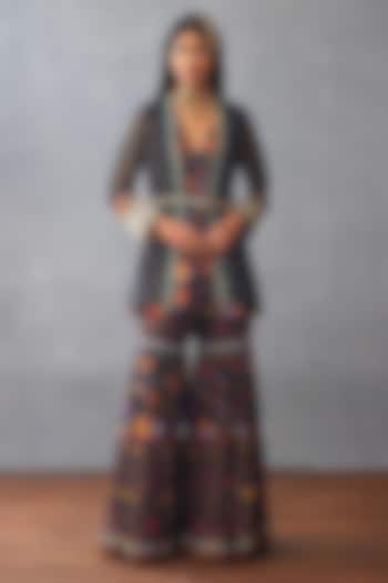 Black Muslin Silk Digital Printed Wedding Sharara Set by TORANI at Pernia's Pop Up Shop