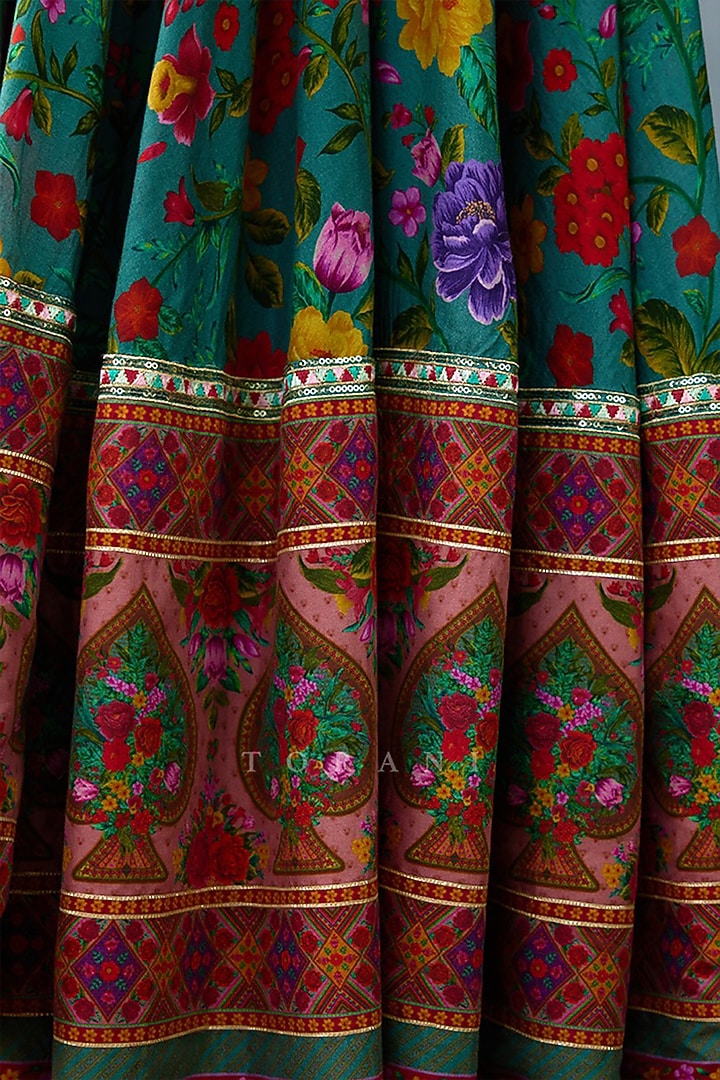 Aqua Blue Slub Silk Hand Embroidered & Digital Printed Bridal Anarkali Set by TORANI at Pernia's Pop Up Shop