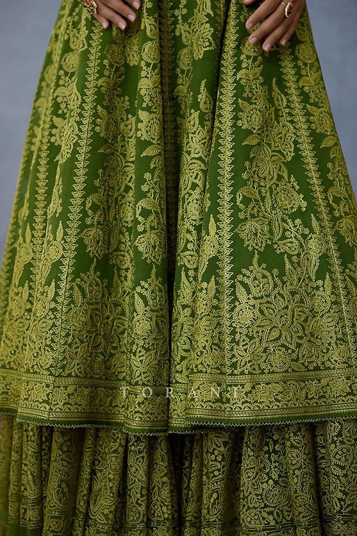 Green Butterfly Net Hand Embroidered & Digital Printed Bridal Anarkali Set by TORANI at Pernia's Pop Up Shop