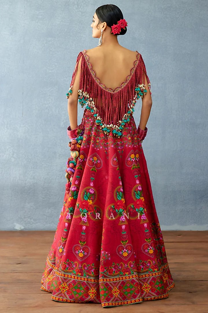 Deep Red Jeni Silk Wedding Lehenga Set by TORANI at Pernia's Pop Up Shop