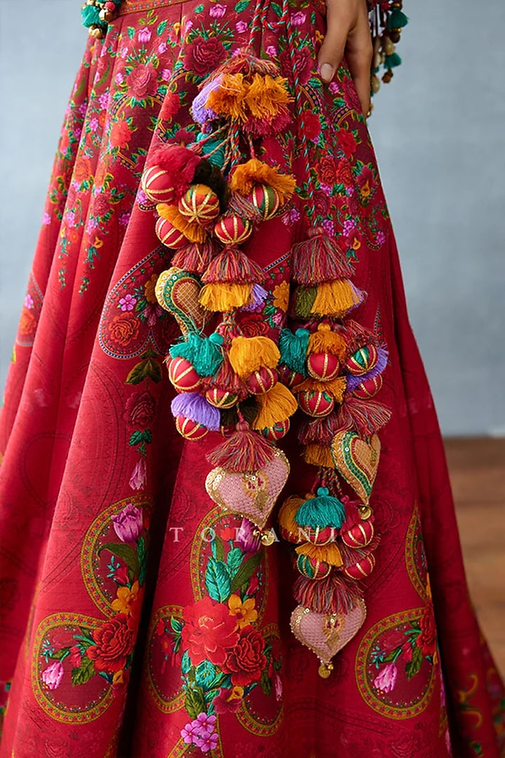 Deep Red Jeni Silk Wedding Lehenga Set by TORANI at Pernia's Pop Up Shop