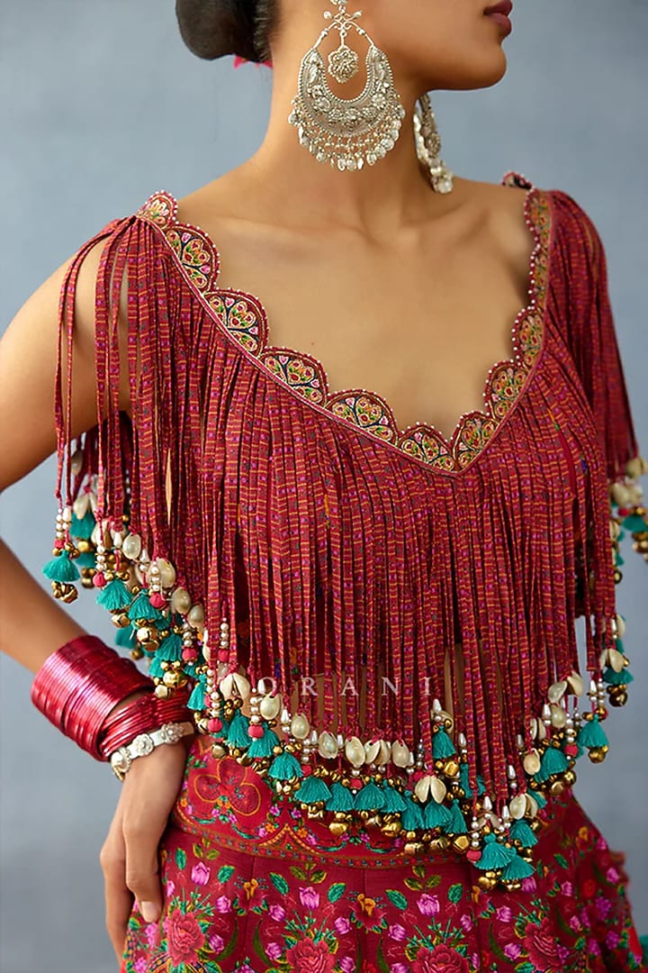 Deep Red Jeni Silk Wedding Lehenga Set by TORANI at Pernia's Pop Up Shop