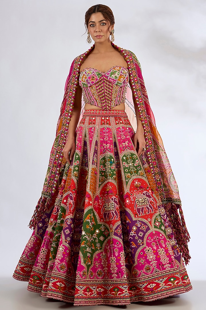 Multi-Colored Silk Hand Embroidered Bridal Lehenga Set by Torani at Pernia's Pop Up Shop