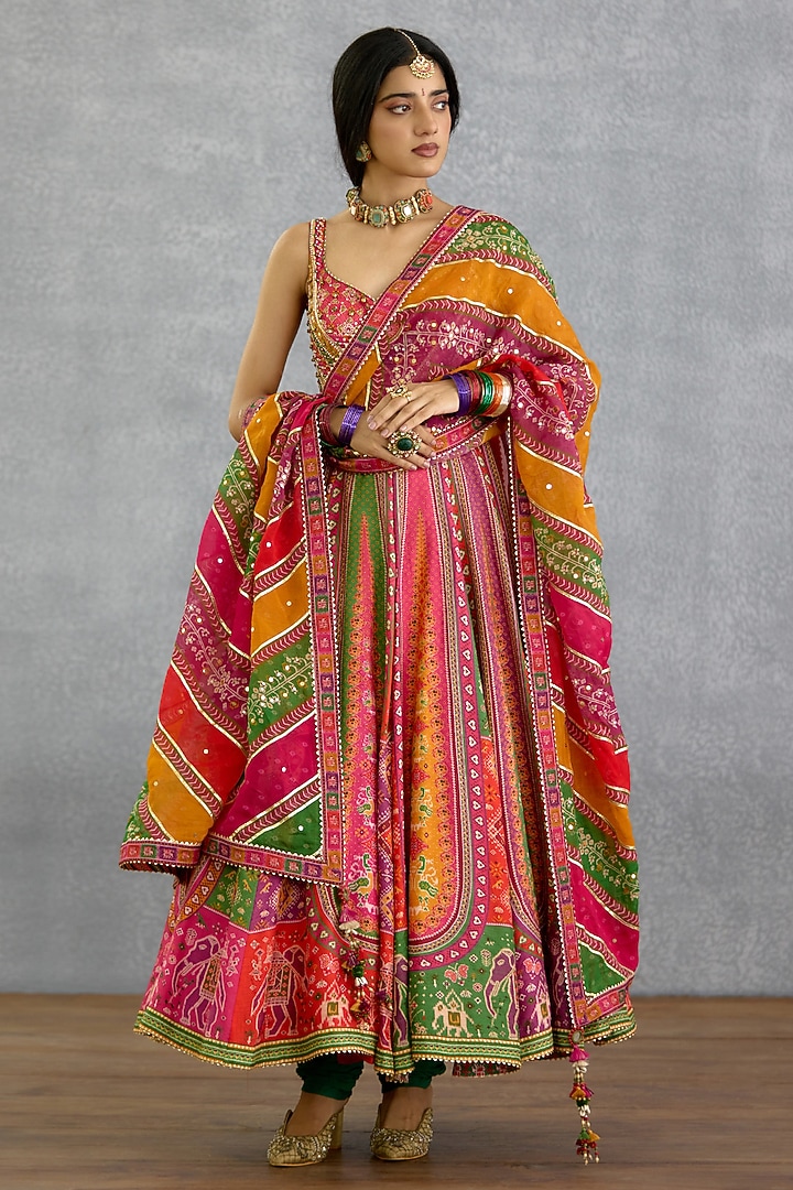 Multi-Colored Dola Silk Patola Printed Bridal Anarkali Set by TORANI at Pernia's Pop Up Shop