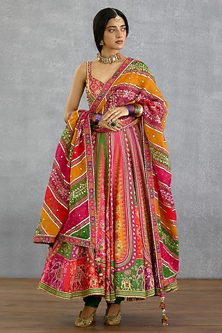 Multi-Colored Dola Silk Patola Printed Anarkali Set by TORANI