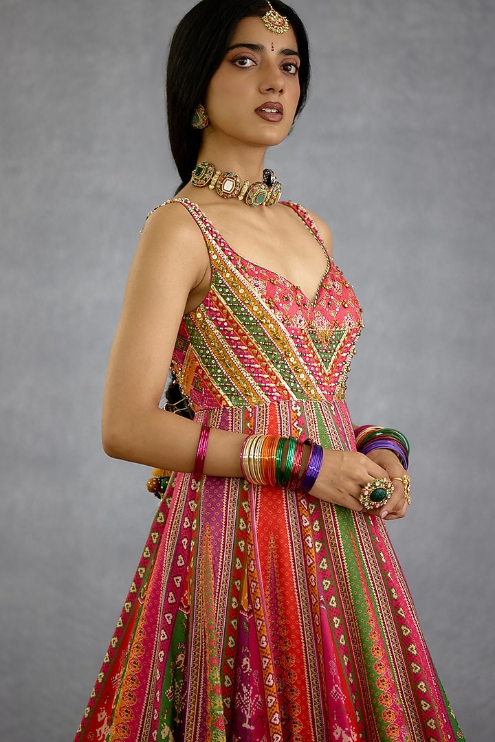 Multi-Colored Dola Silk Patola Printed Bridal Anarkali Set by TORANI at Pernia's Pop Up Shop