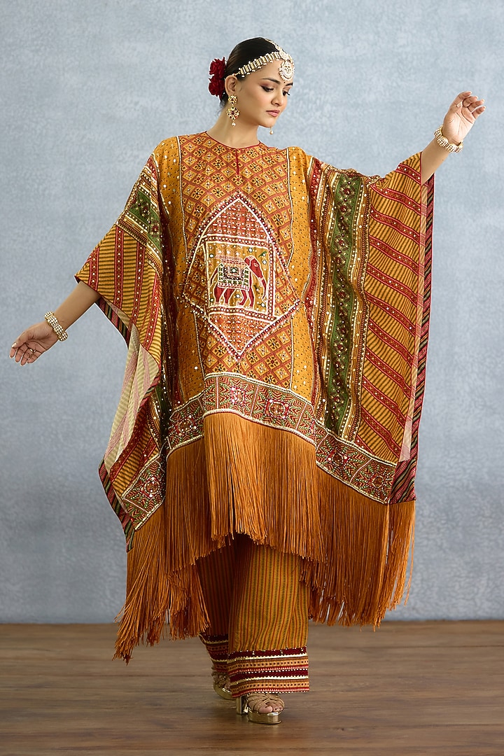 Yellow Muslin Patola Printed Kaftan Set by TORANI at Pernia's Pop Up Shop