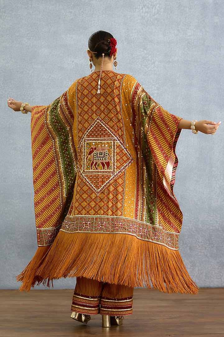 Yellow Muslin Patola Printed Kaftan Set by TORANI at Pernia's Pop Up Shop