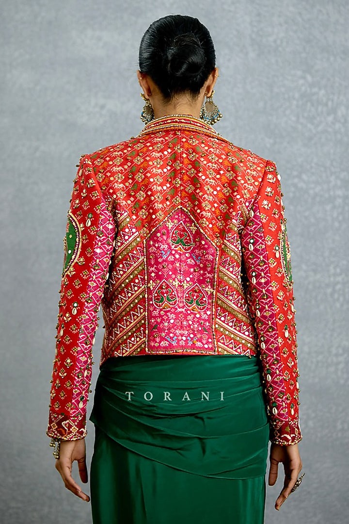Multi-Colored Jeni Silk Patola Printed Asymmetrical Jacket Set by Torani at Pernia's Pop Up Shop