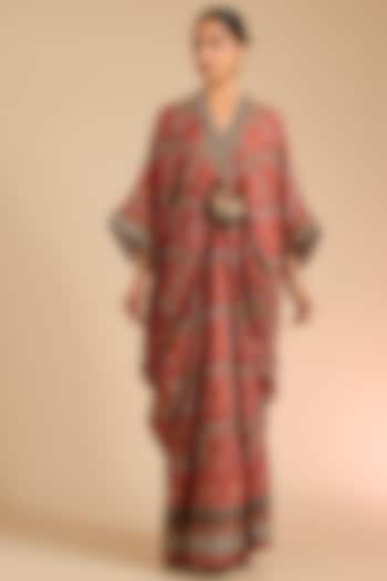 Red Dola Silk Kaftan by Torani at Pernia's Pop Up Shop