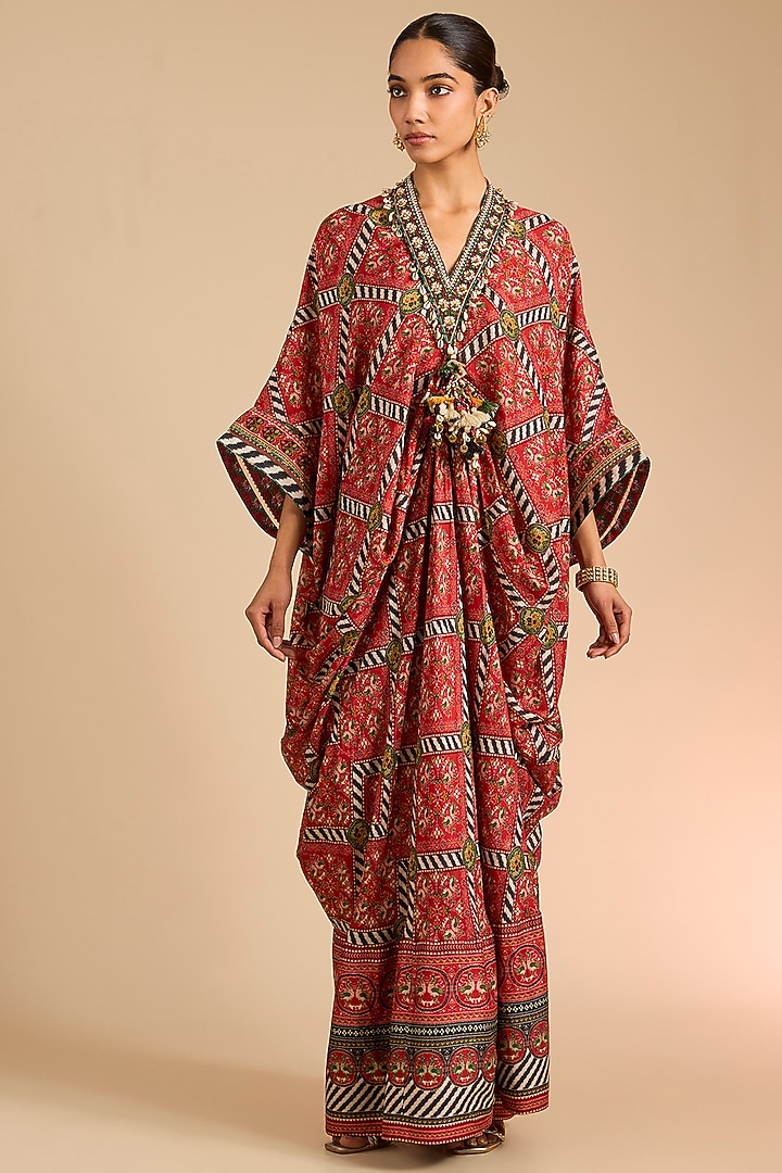 Red Dola Silk Kaftan by Torani at Pernia's Pop Up Shop