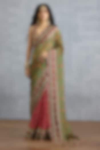 Multi-Colored Georgette Digital Printed & Embroidered Wedding Saree by TORANI at Pernia's Pop Up Shop