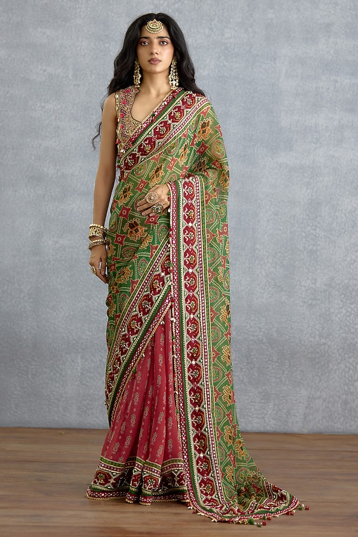 Multi-Colored Georgette Digital Printed & Embroidered Wedding Saree by TORANI at Pernia's Pop Up Shop