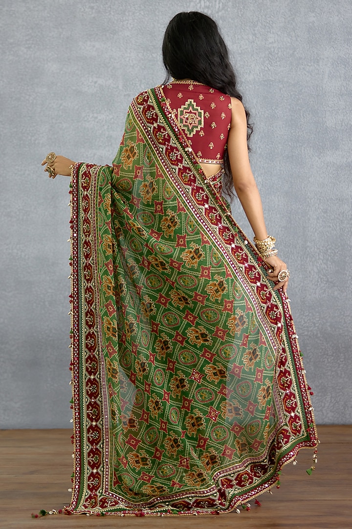 Multi-Colored Georgette Digital Printed & Embroidered Wedding Saree by TORANI at Pernia's Pop Up Shop